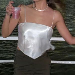 ZARA WHITE SILK CROP COCKTAIL TOP or BLOUSE - Size Small